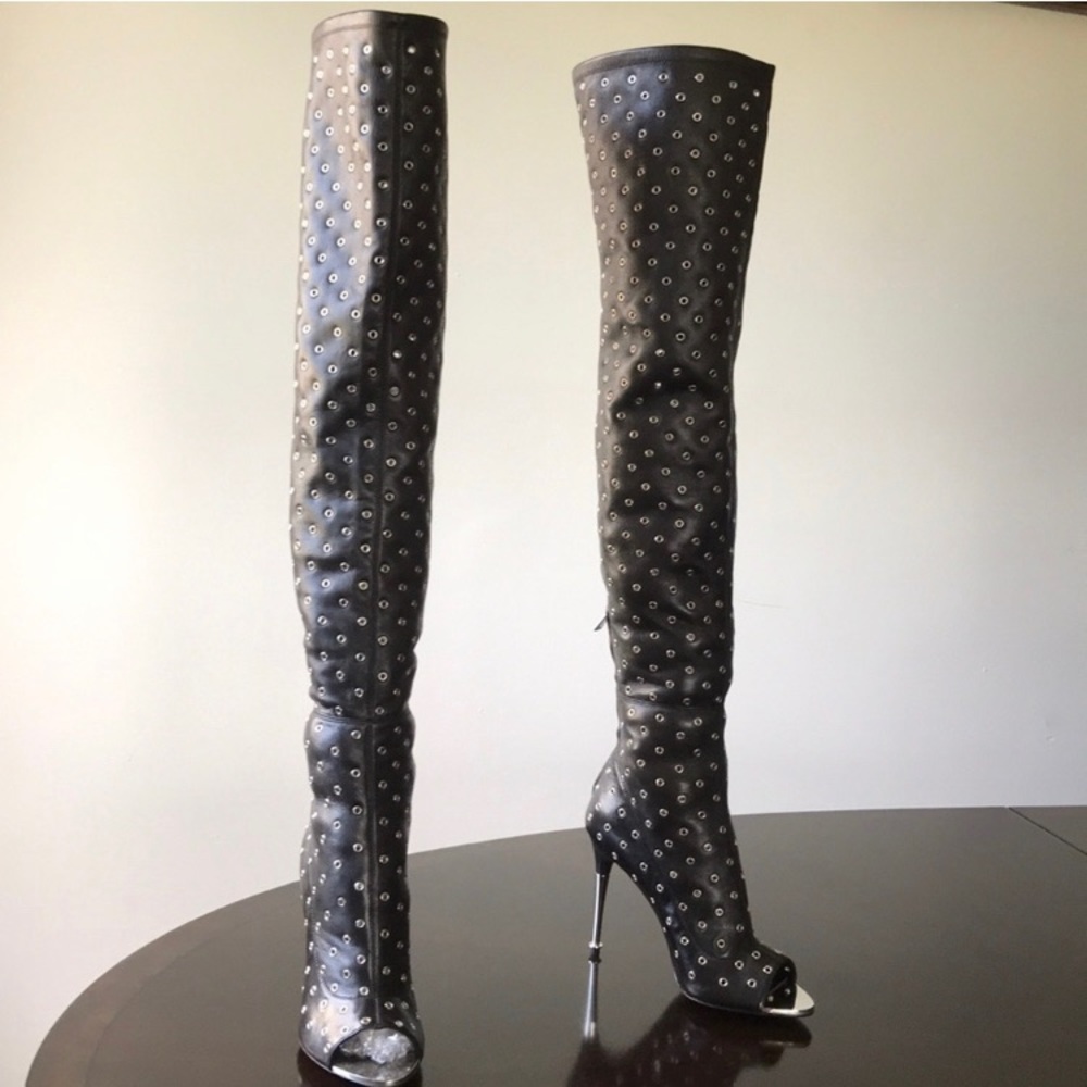 TOM FORD Over the Knee Stilettos Black Boots w/silver details - sz 37